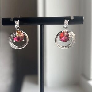 Color Change Alexandrite Style Baguette Pavé Drop Earrings White Gold Plated